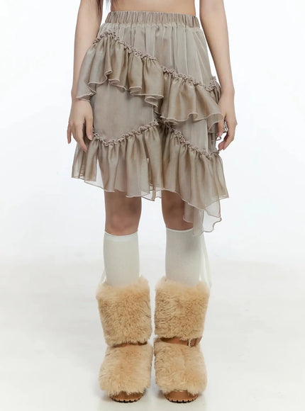 layered-midi-chiffon-skirt-io520 / Beige