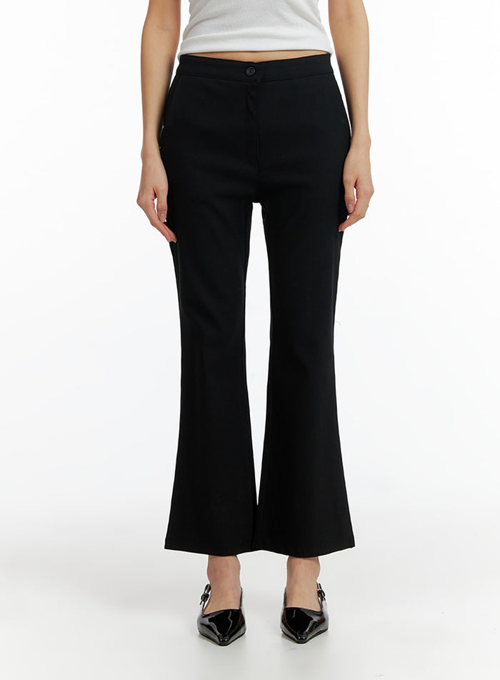 high-waist-solid-flared-trousers-if402 / Black