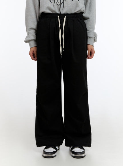 mens-solid-banded-parachute-pants-is413 / Black