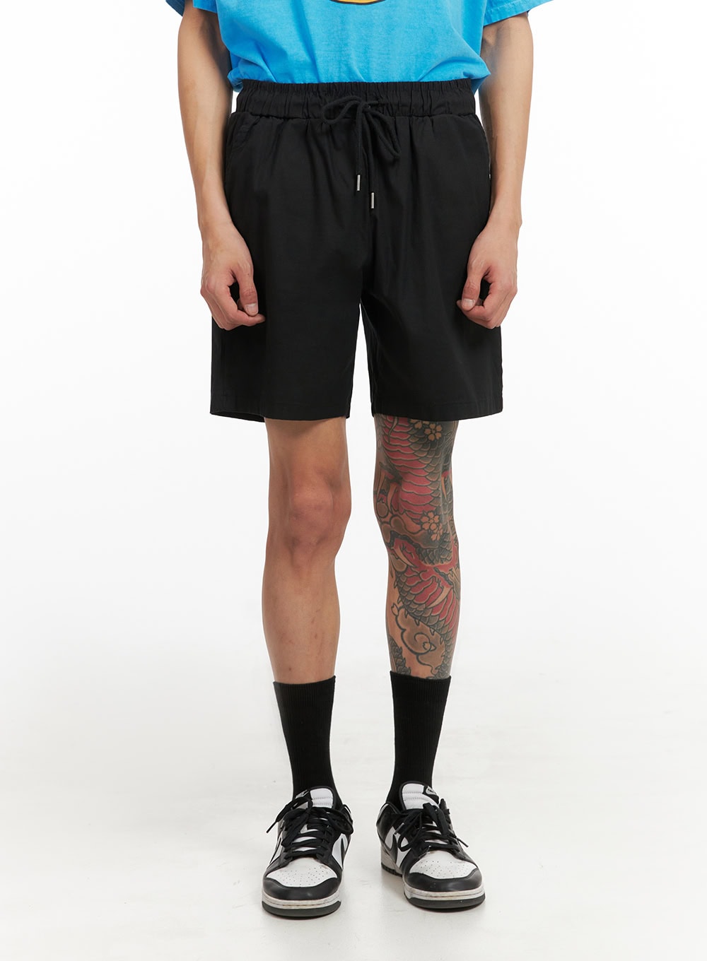mens-linen-banded-shorts-iy416 / Black