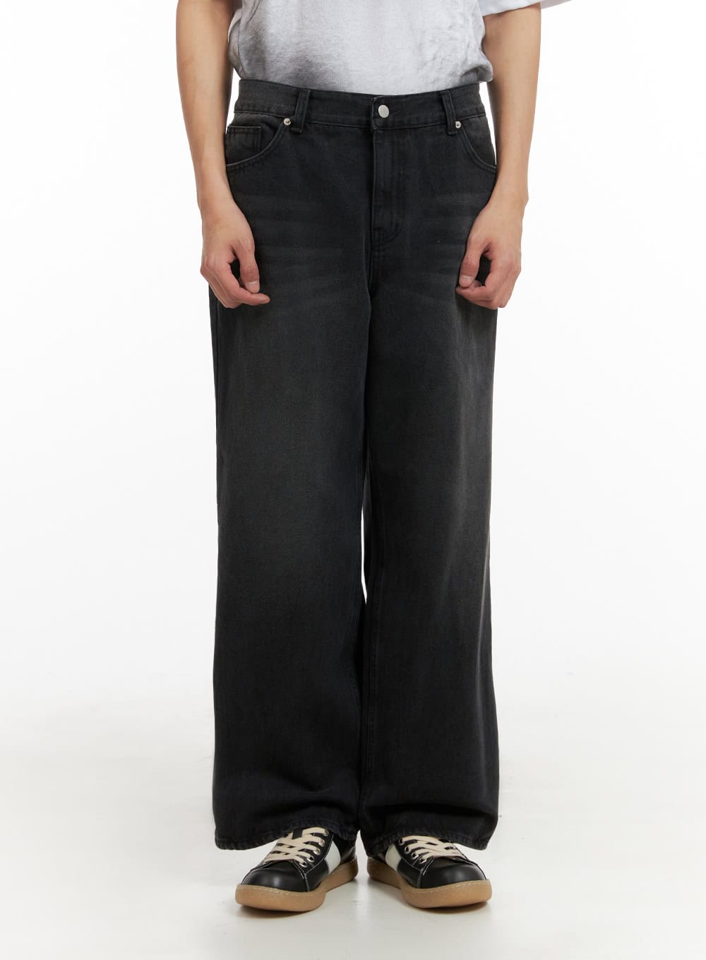 mens-wide-leg-baggy-jeans-iy410 / Black