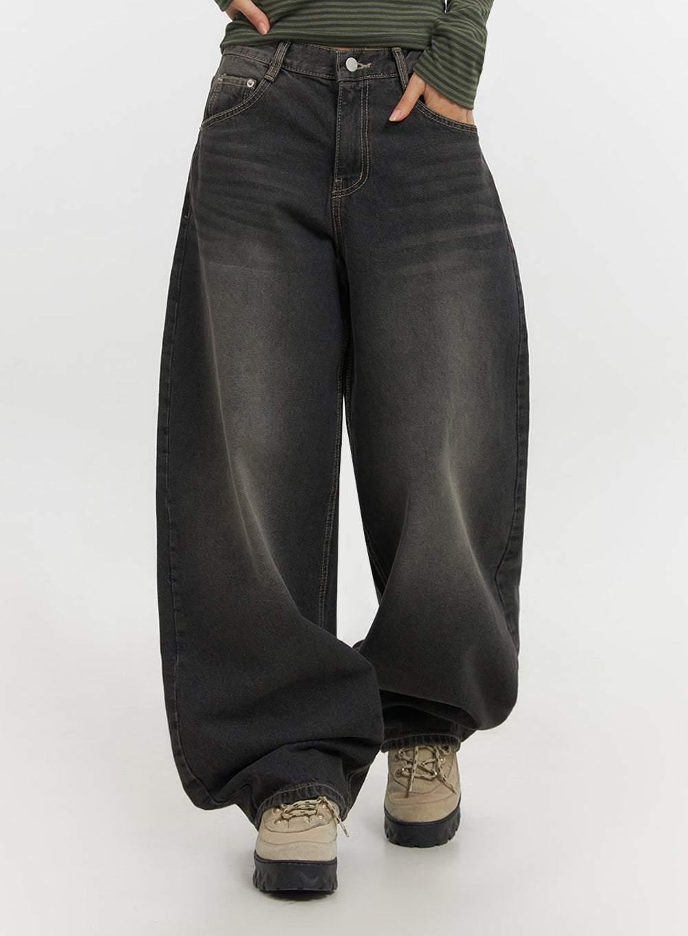 skyla-washed-wide-leg-baggy-jeans-if511 / Black