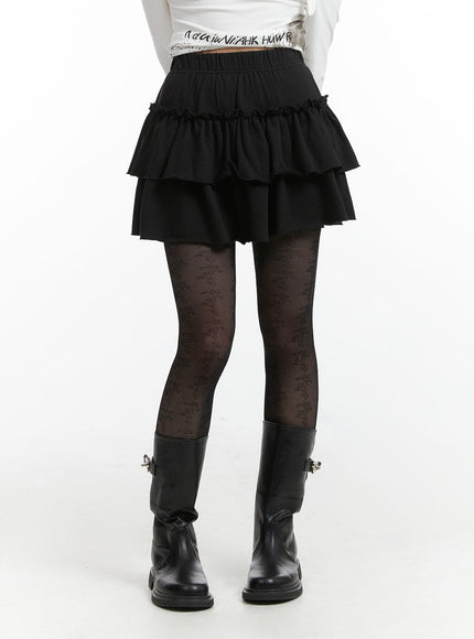 frill-layered-mini-skirt-ij410 / Black