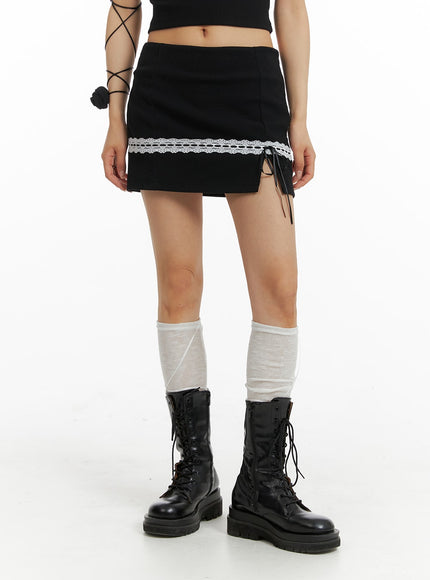 lace-trim-mini-skirt-im404 / Black