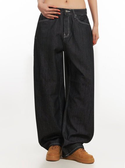 shannon-stitched-wide-leg-jeans-ia507 / Black