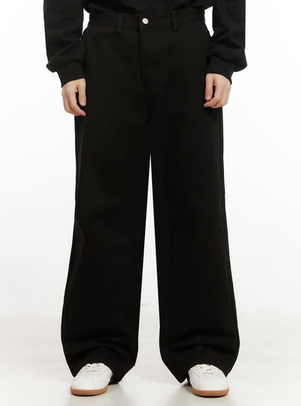 mens-cotton-wide-fit-trousers-black-ij517 / Black