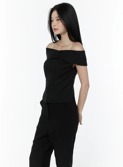 chic-off-shoulder-sleeveless-blouse-iu503 / Black