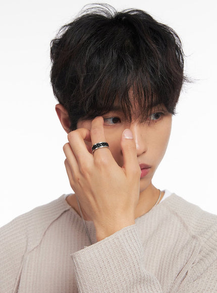 mens-two-tone-chain-ring-iy508 / Black