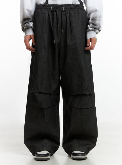 mens-slick-pocket-wide-leg-pants-io402 / Black