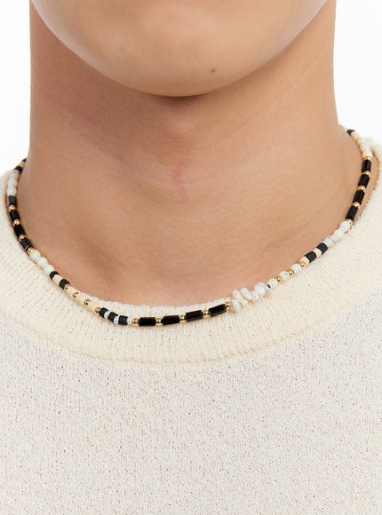 men-s-beaded-charm-necklace-iy529 / Black