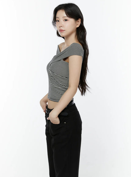 striped-off-shoulder-wrap-iy511 / Black