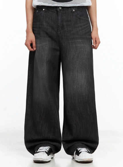 mens-wide-leg-washed-jeans-il516 / Black
