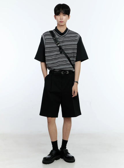 mens-pleat-bermuda-shorts-ig501 / Black