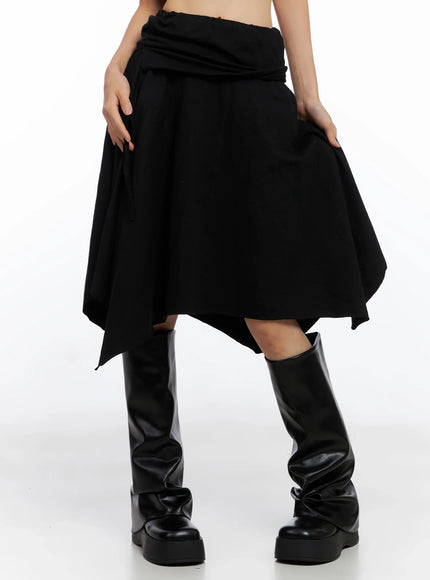 layered-shirring-asymmetrical-skirt-co517 / Black