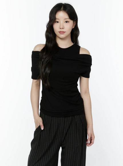 layered-tank-off-shoulder-tee-iy511 / Black