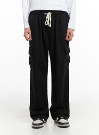 mens-solid-wide-fit-cargo-pants-ia401 / Black