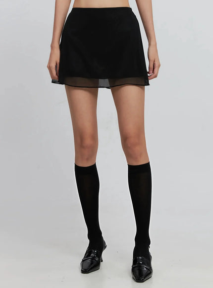 sheer-chiffon-mini-skirt-is516 / Black