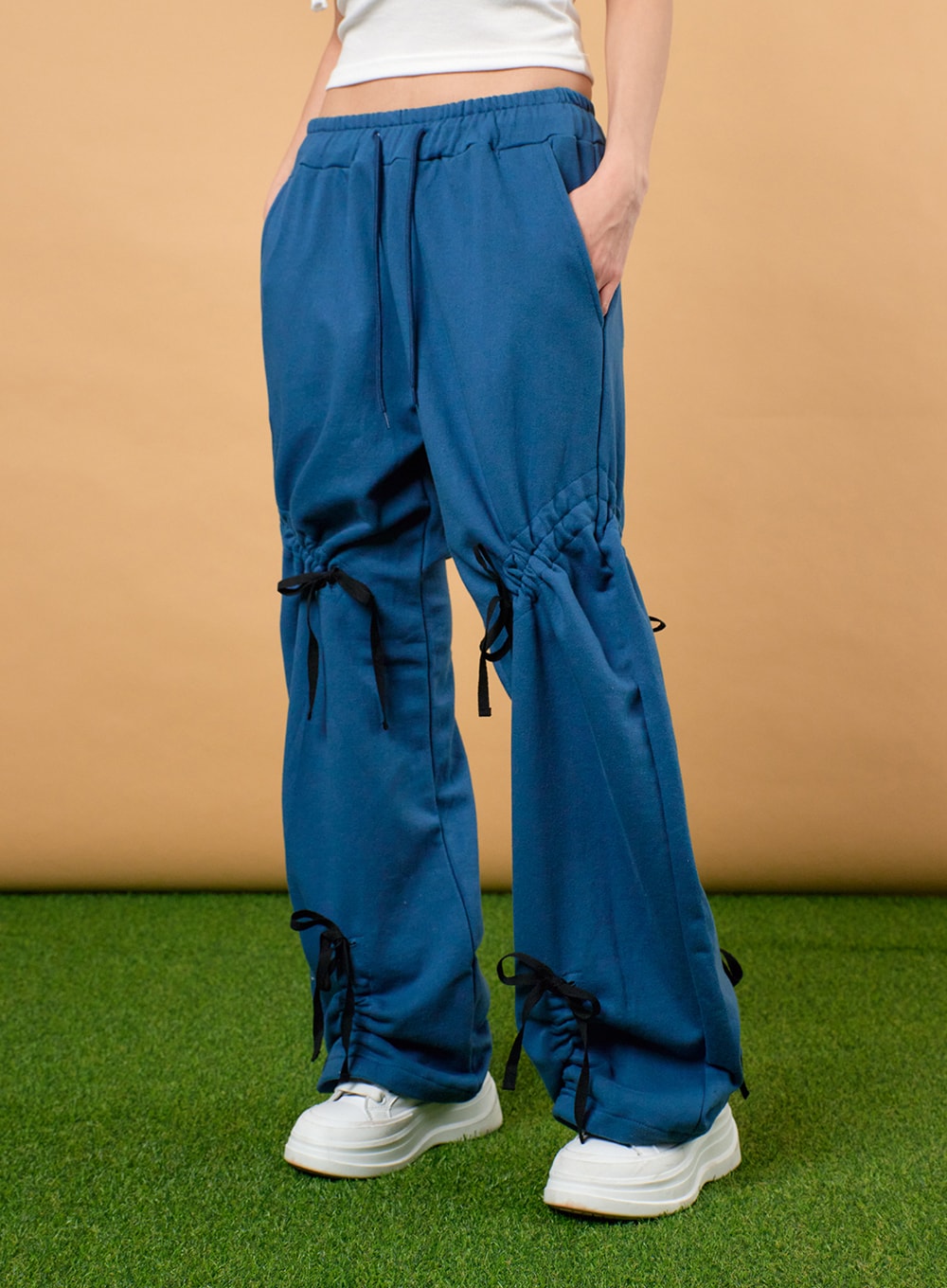 drawstring-ribbon-detail-sweatpants-ij430 / Blue