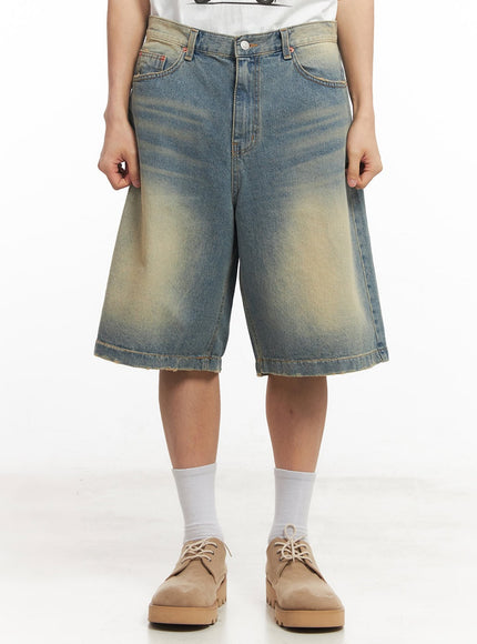 mens-washed-wide-fit-jorts-ia518 / Blue