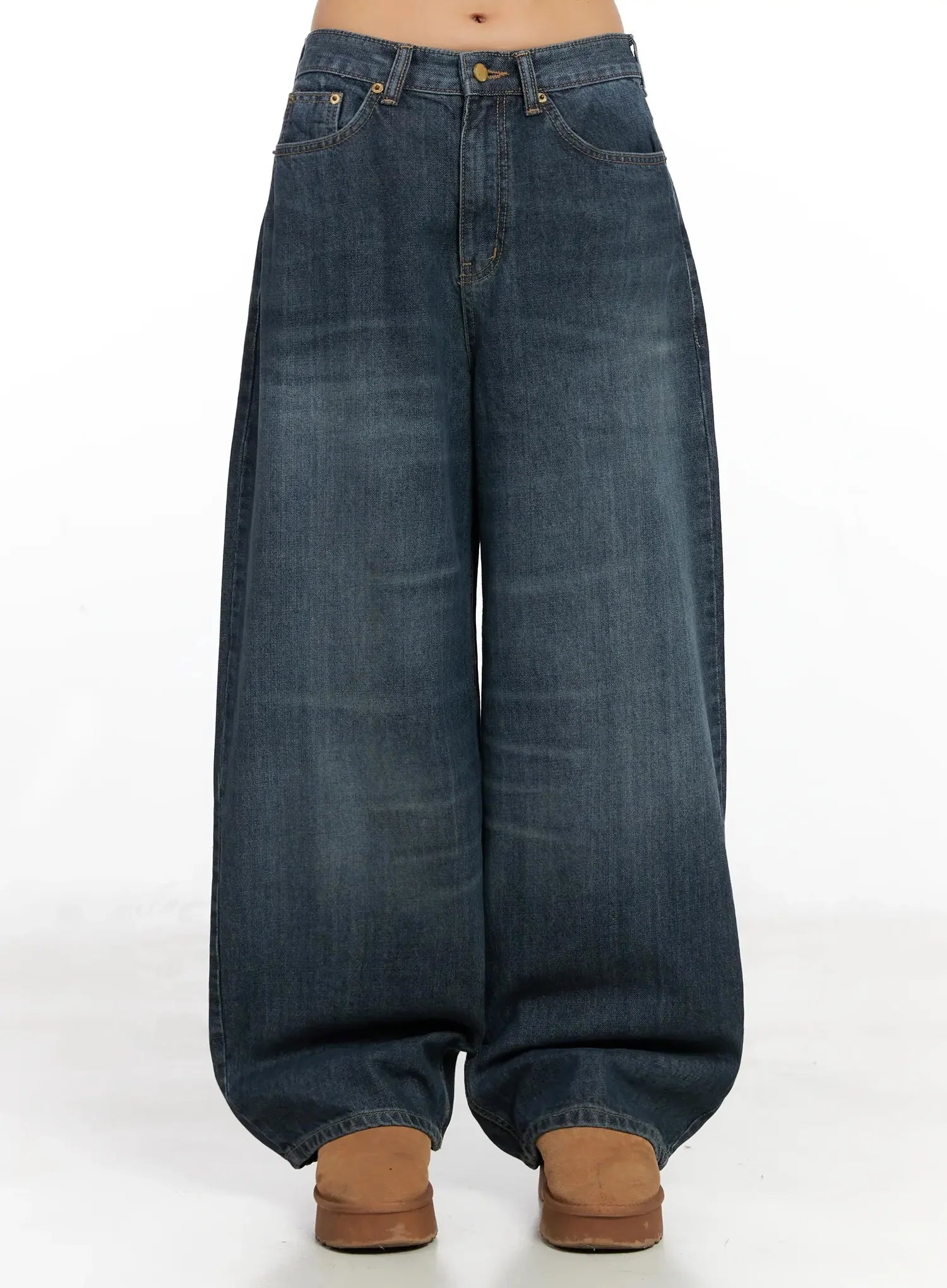 regina-contrast-stitch-baggy-jeans-in528 / Blue