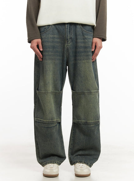 mens-stitched-wide-leg-jeans-ia511 / Blue