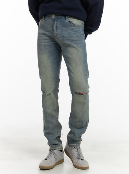 mens-ripped-straight-jeans-ia402 / Blue