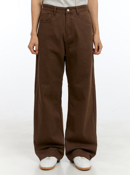 mens-solid-cotton-wide-leg-pants-brown-ig416 / Brown