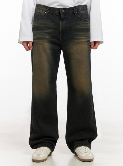 mens-washed-vintage-wide-fit-denim-jeans-id427 / Dark blue