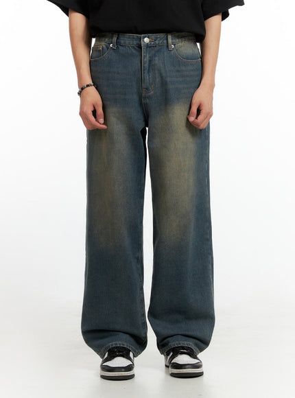 mens-vintage-washed-loose-fit-jeans-dark-blue-ig402 / Dark blue