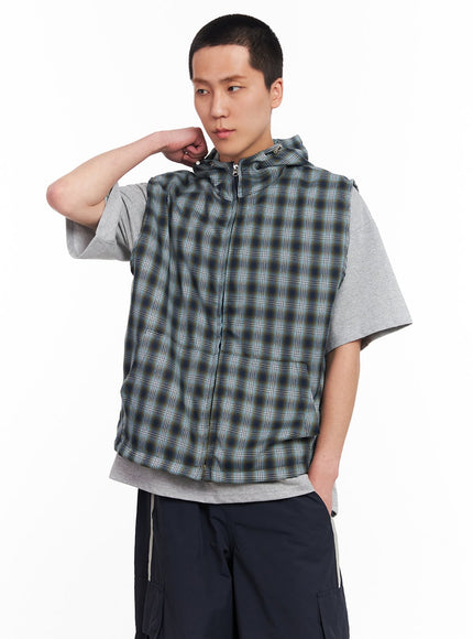 mens-sleeveless-plaid-vest-iu512 / Dark blue