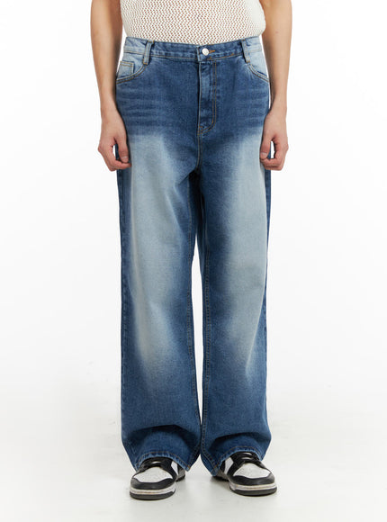 mens-washed-wide-leg-jeans-ia402 / Dark blue