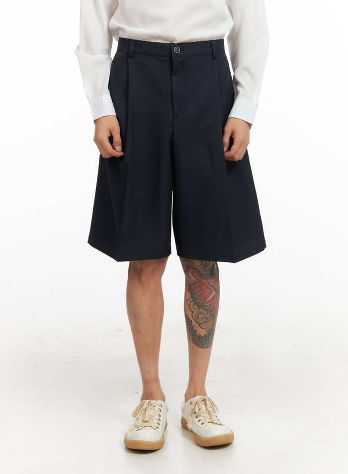mens-pintuck-wide-leg-shorts-iy416 / Dark blue