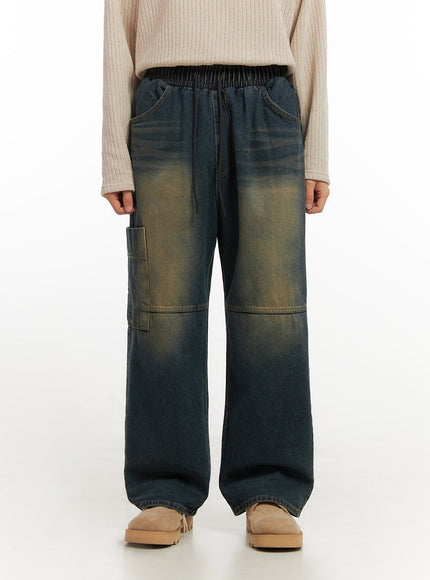 mens-pocket-detail-wide-leg-jeans-id406 / Dark blue