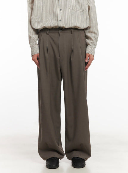 mens-pintuck-wide-leg-slacks-ia510 / Dark brown