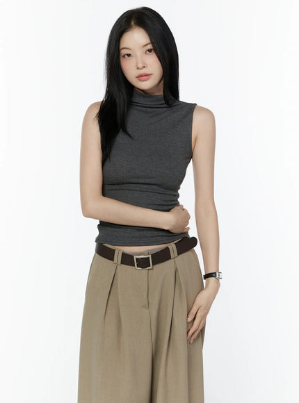 ribbed-mock-neck-sleeveless-top-iu503 / Dark gray
