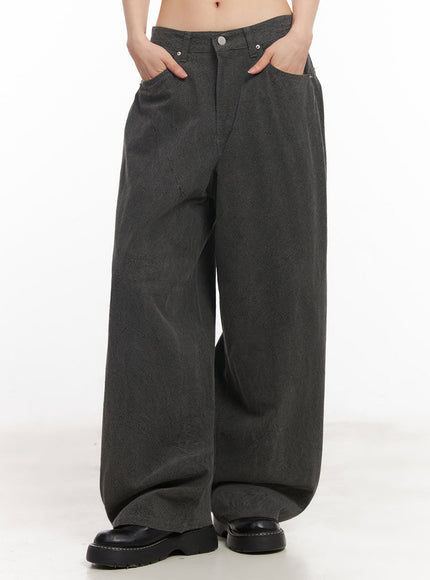 classic-cotton-wide-leg-pants-iy529 / Dark gray