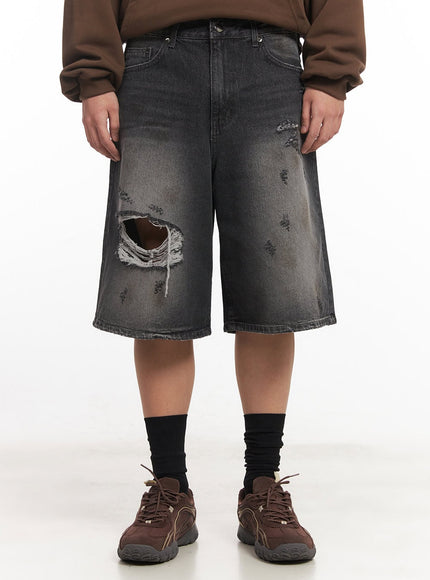 mens-destroyed-burmuda-denim-shorts-im528 / Dark gray