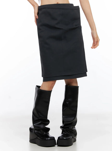 versatile-double-layered-midi-skirt-co517 / Dark gray