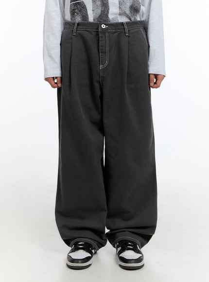 mens-pintuck-wide-fit-cotton-pants-is413 / Dark gray