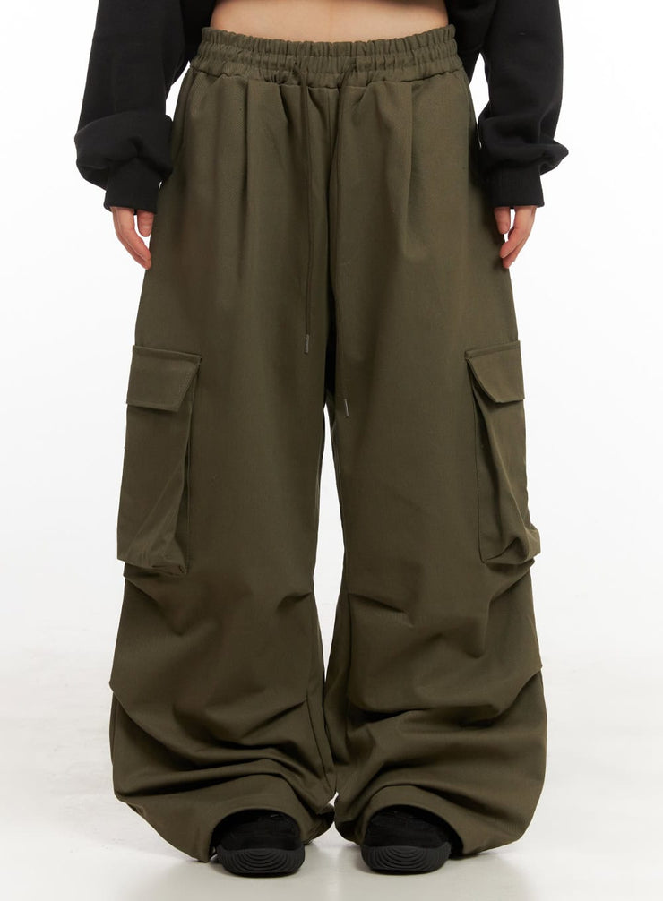 unisex-oversized-cotton-cargo-pants-cj506 / Dark green