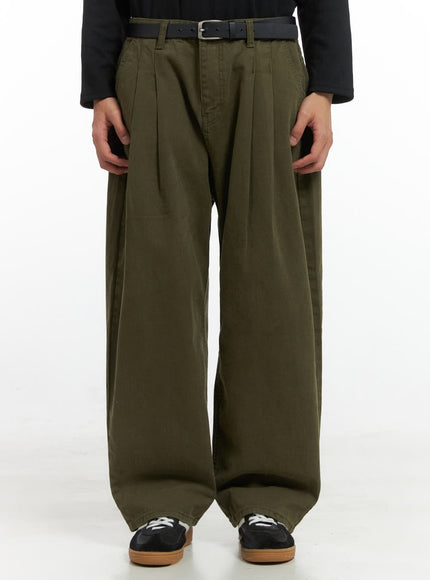 mens-pintucked-wide-fit-pants-io417 / Dark green