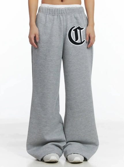 cozy-graphic-thermal-wide-leg-sweatpants-in528 / Gray