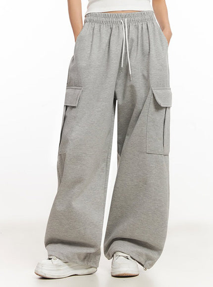 comfy-cargo-wide-fit-sweatpants-ia504 / Gray