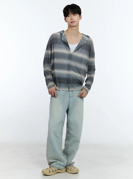 mens-ombre-striped-zip-up-jacket-ig501 / Gray