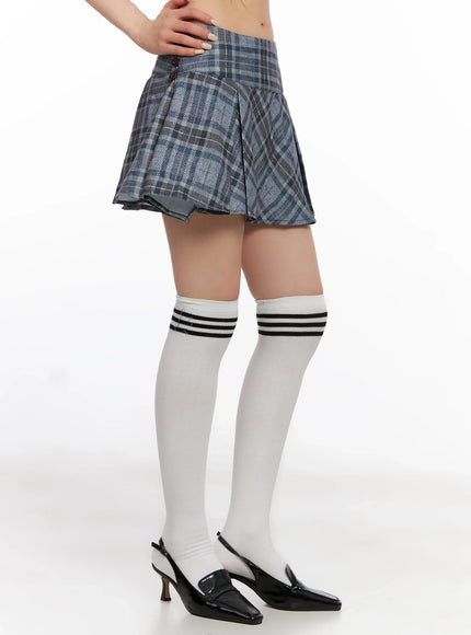 checkered-pleated-mini-skirt-is508 / Gray