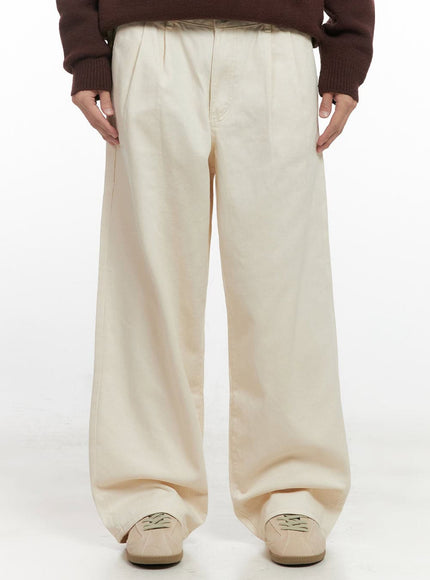mens-pintuck-wide-leg-cotton-pants-light-beige-id413 / Light beige