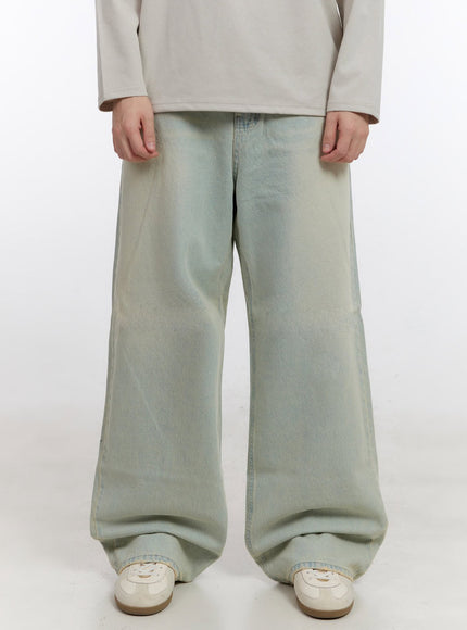 mens-washed-wide-leg-jeans-if528 / Light blue