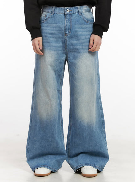 mens-washed-relaxed-fit-jeans-light-blue-ij517 / Light blue