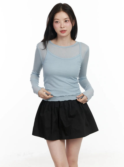 sheer-ribbed-layered-tank-set-if524 / Light blue