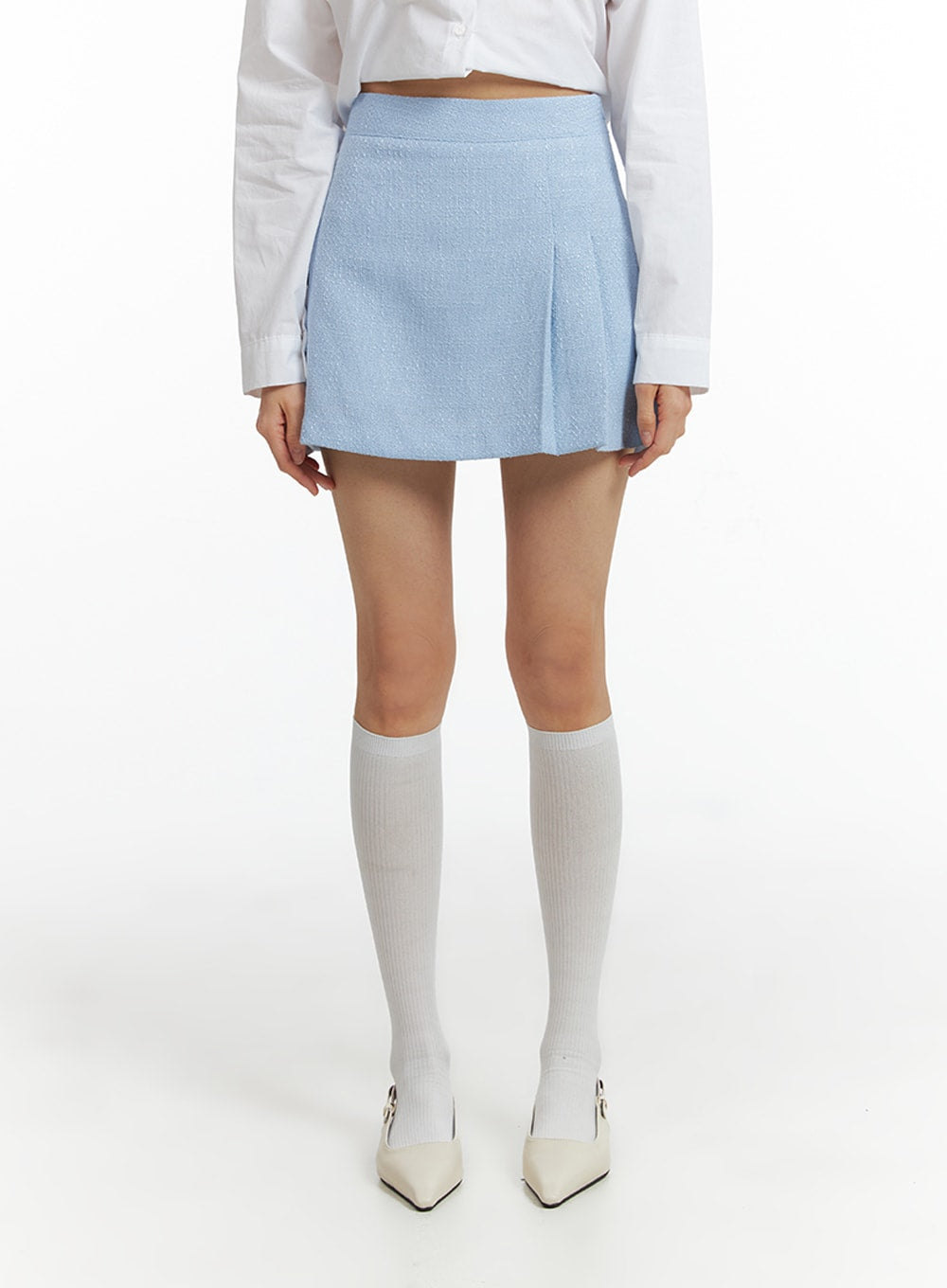 tweed-pleated-mini-skirt-if402 / Light blue